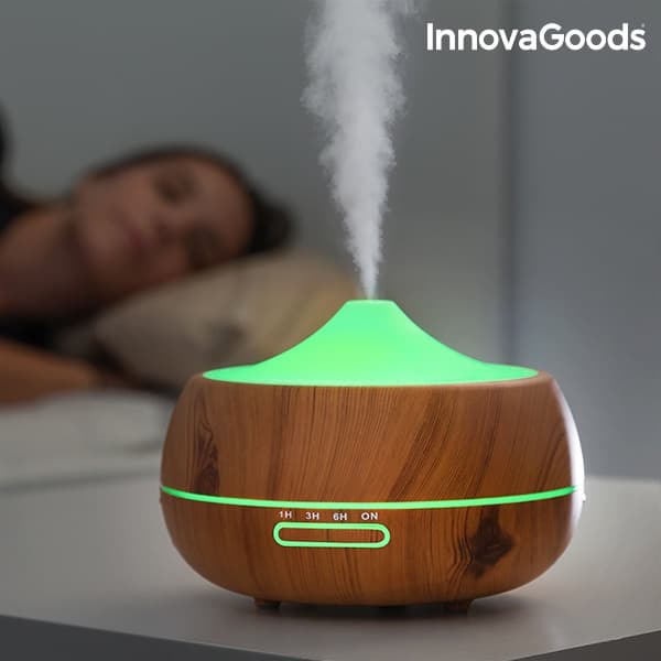 LED vlazilnik za aromaterapijo Wooden-Effect InnovaGoods